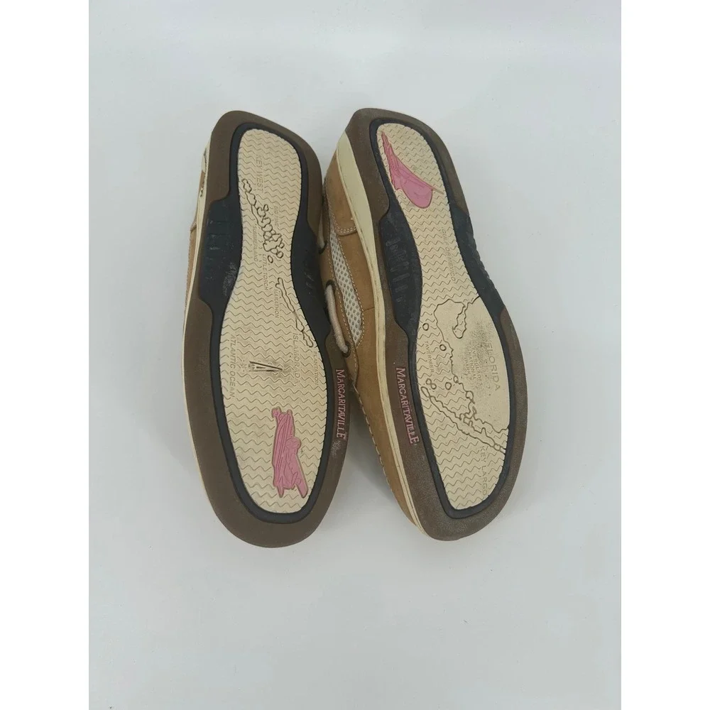 Margaritaville Martinique Leather Boat Shoes Tan Brown MG9019H Mens 8 Wms 9.5